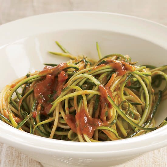 Zucchini Ribbons with Raw Tomato Marinara