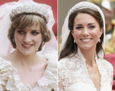 <div class="caption-credit"> Photo by: Getty Images</div><div class="caption-title">Tiara or no tiara?</div>Diana loved tiaras. She wore one on her wedding day, on July 29, 1981, and to numerous formal occasions throughout the years. So far, the only time Kate has been photographed wearing a tiara was on her wedding day, on April 29, 2011, and it kind of looks like she's trying to hide the thing in her veil. <br> <br> More on Yahoo: <a rel="nofollow noopener" href="http://yhoo.it/PRen5x" target="_blank" data-ylk="slk:Princess Diana Photo Gallery;elm:context_link;itc:0;sec:content-canvas" class="link ">Princess Diana Photo Gallery</a> <br>