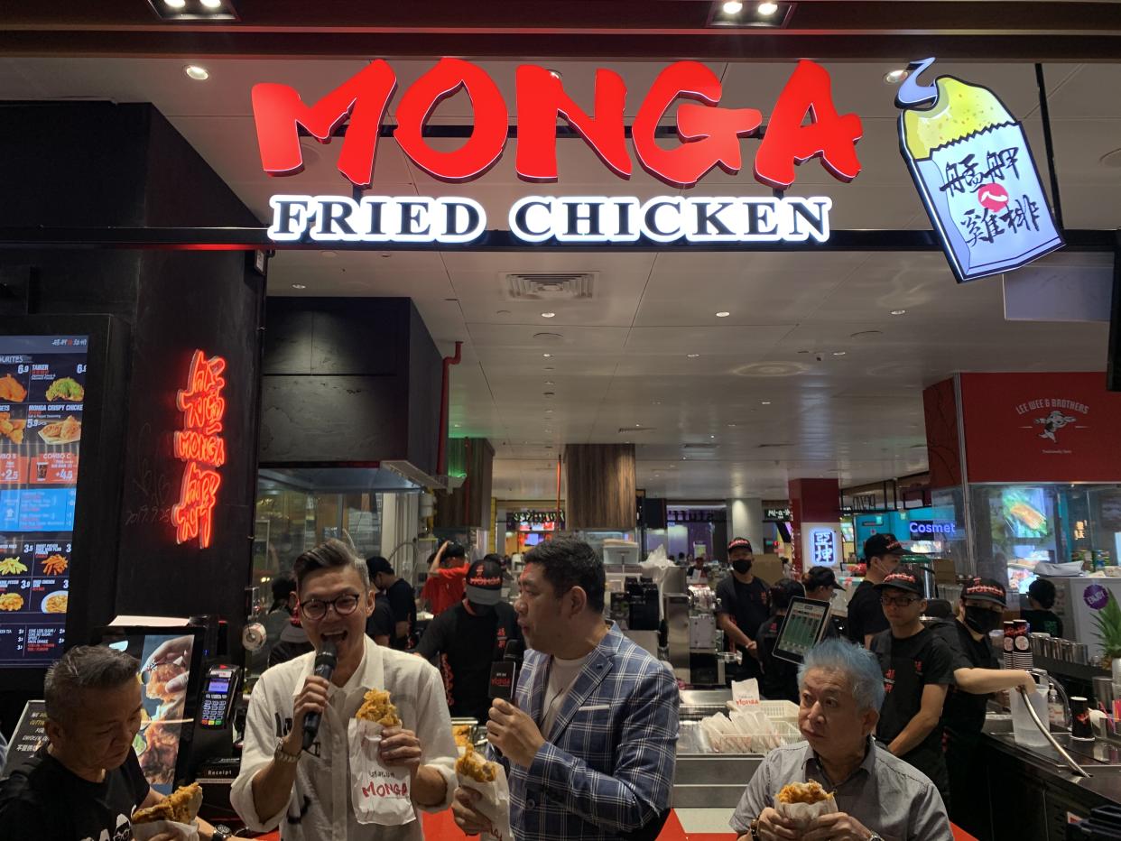 (From left to right) Chen Jianbin, Mark Lee, Nono and Henry Thia at Monga Fried Chicken at JEM mall in Singapore on 27 Sept 2019. (Photo: Teng Yong Ping/Yahoo Lifestyle Singapore)