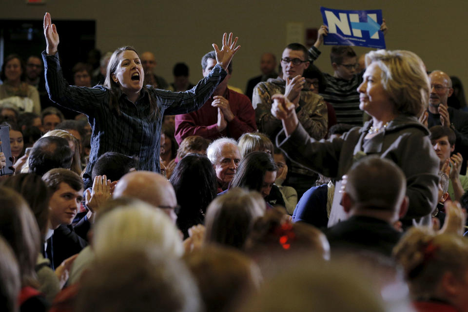 Hillary Clinton takes a question at a town hall in Derry, N.H.