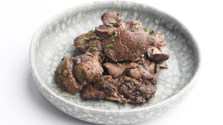 chicken livers on white plate