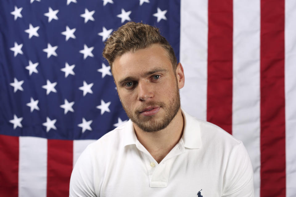 U.S. freestyle skier Gus Kenworthy poses for a portrait at the Team USA Winter Olympics media summit. (AP)