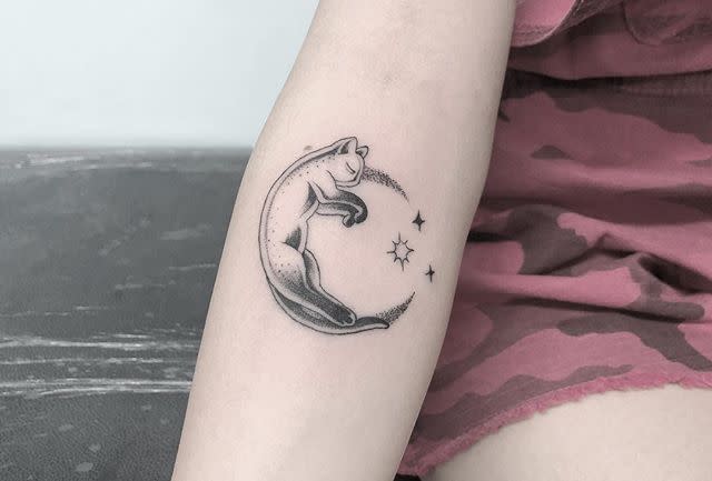 4) Half-Moon Cat Tattoo