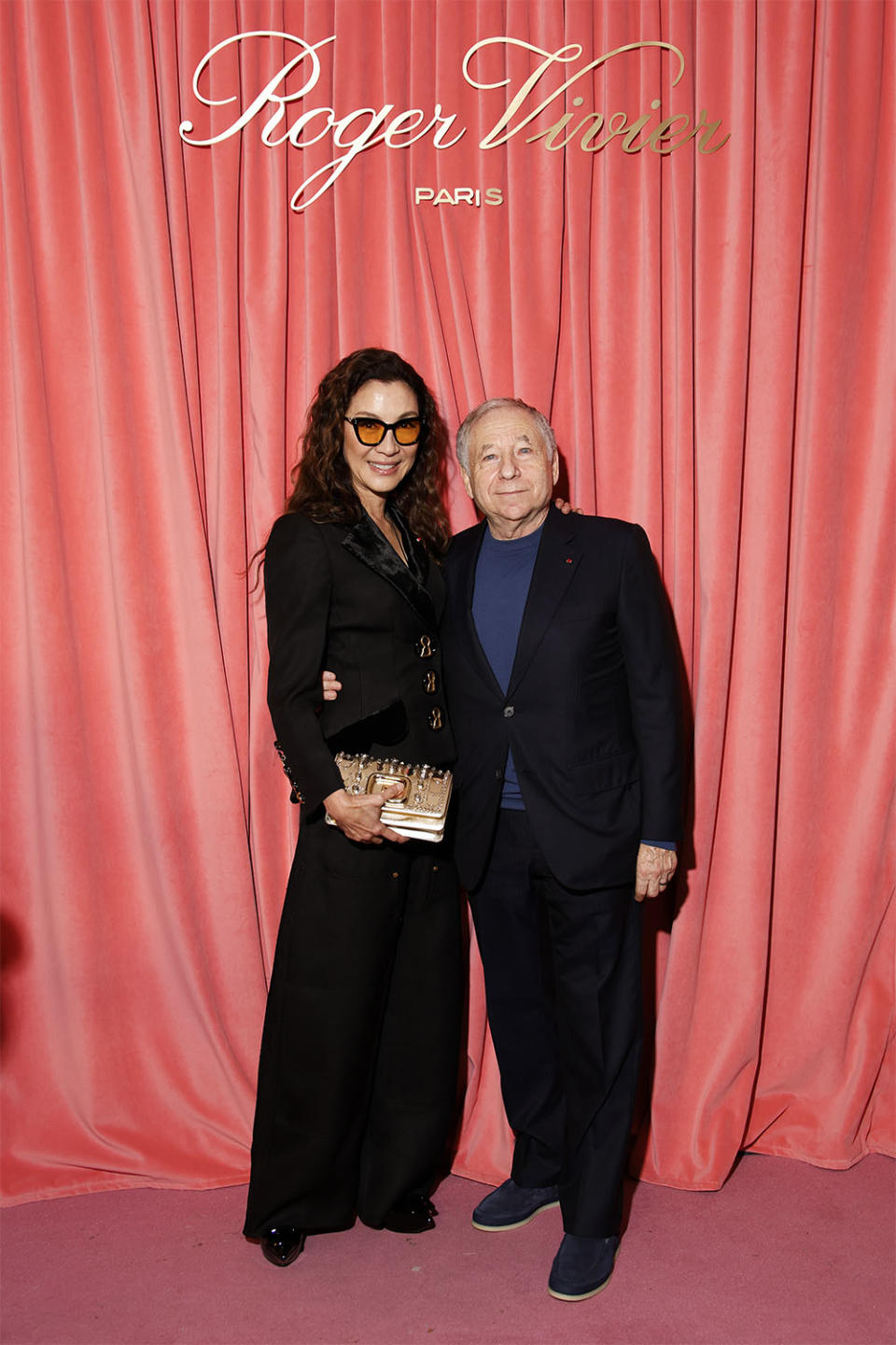 Michelle Yeoh and Jean Todt attend the Roger Vivier Press Day "Les Elements Vivier" at Maison Vivier during Paris Fashion Week Womenswear Spring/Summer 2024, on September 28, 2023 in Paris, France.