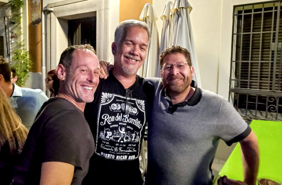 From left, Jay Kleiman, Marcos Flores and Richard Kleiman in Madrid in August 2019. (Courtesy Richard Kleiman)