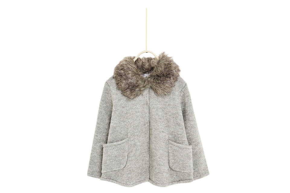 Zara Girls Cardigan With Fur-Lined Collar