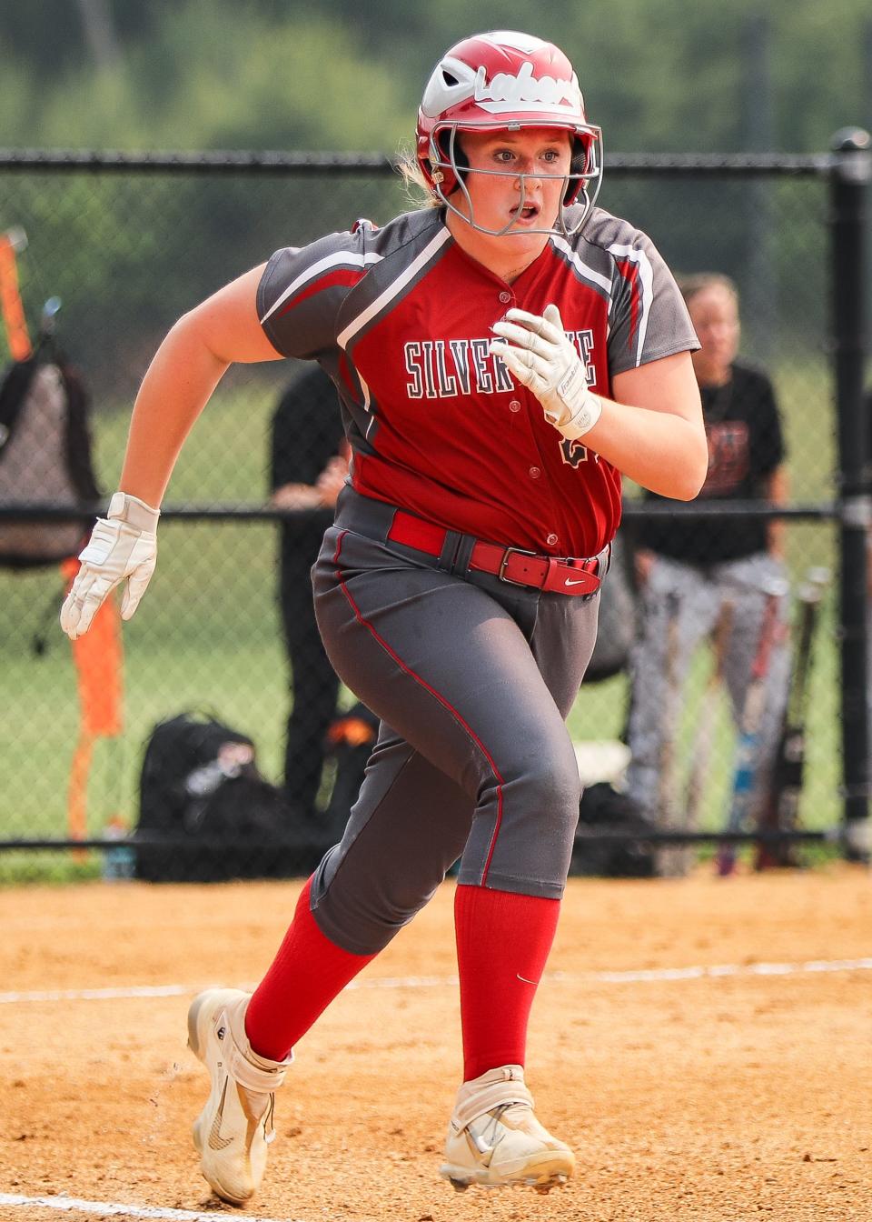 Silver Lake's Madyson Bryan runs during a game against Oliver Ames in the Div. 2 Round of 32 on Tuesday, June 6, 2023.