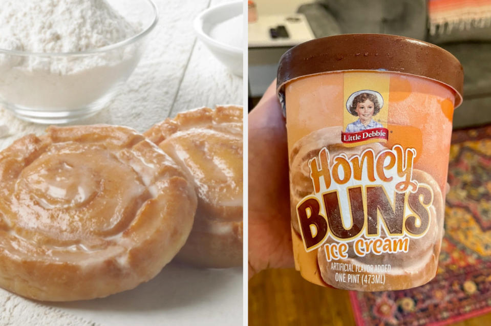 honey buns next to a pint of ice cream