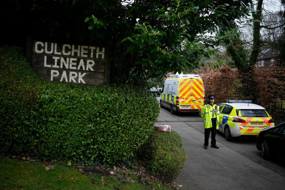 Police attend the scene where 16-year-old Brianna Ghey was found with multiple stab wounds (Getty)