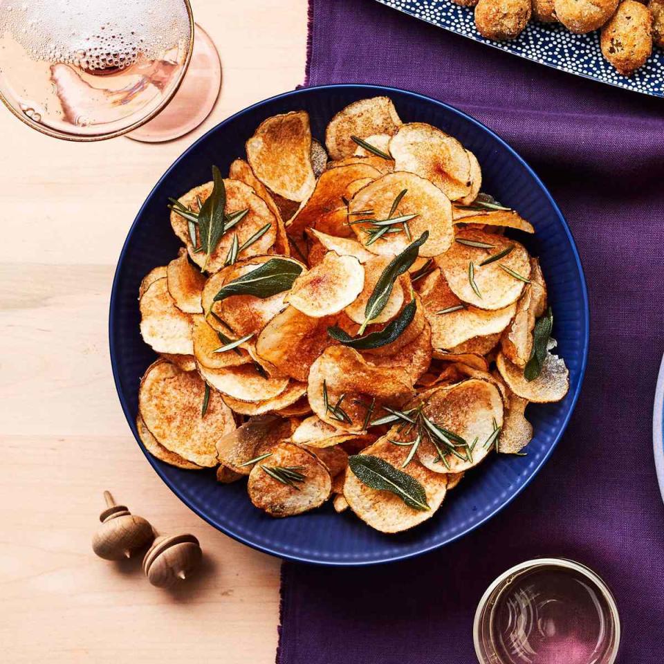 Homemade Potato Chips with Fried Herbs