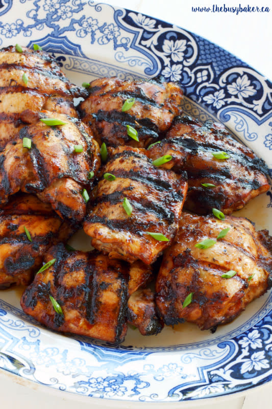 <p>The Busy Baker</p><p>This grilled chicken recipe features a delicious Asian-inspired 6-ingredient chicken marinade made with soy sauce and fresh ginger.</p><p><strong>Get the recipe: <a href="https://thebusybaker.ca/ginger-soy-grilled-chicken" rel="nofollow noopener" target="_blank" data-ylk="slk:Ginger Soy Grilled Chicken;elm:context_link;itc:0;sec:content-canvas" class="link "><em>Ginger Soy Grilled Chicken</em></a></strong></p>