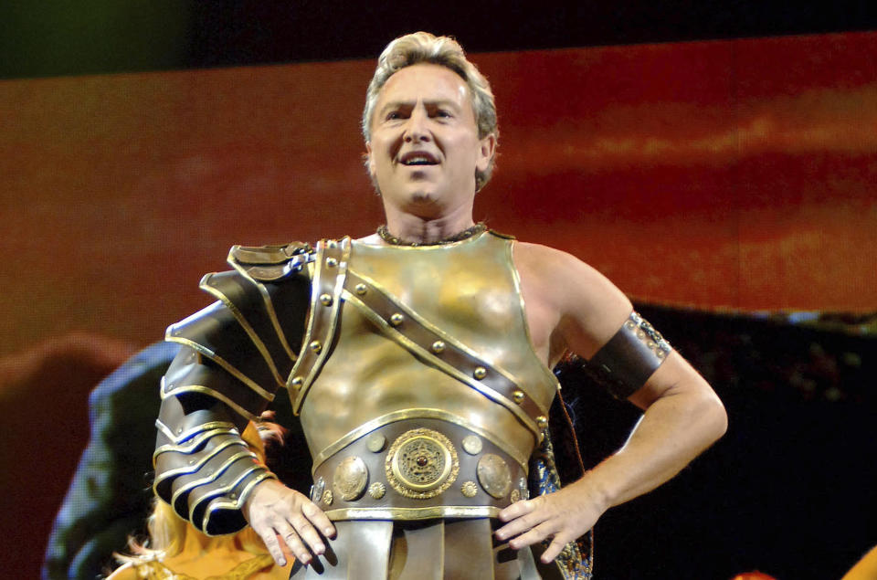 FILE - In this Sept. 27, 2005 file photo, Irish American dancer Michael Flatley, known for River Dance and Lord of the Dance, performs at Madison Square Garden in New York. Flatley and actor Joseph Sikora credit the lessons they learned from boxing for their success in the entertainment world. Both competed in the Chicago Golden Gloves event when they were younger. (AP Photo/Henny Ray Abrams, File)