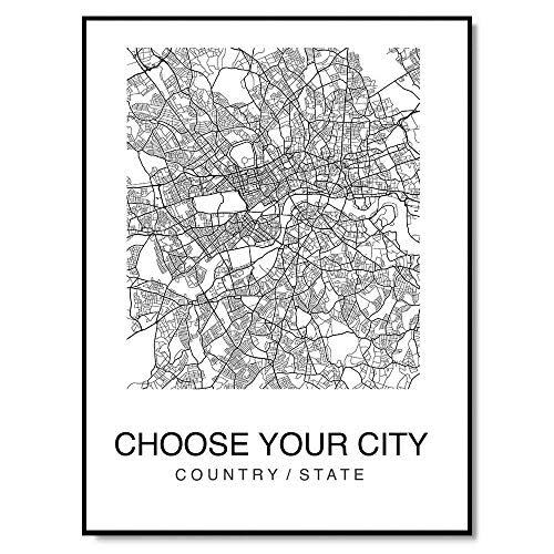 4) Custom Map Poster Personalized Map Print City Map Wall Art Decor Black and White Sizes Available