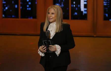 Singer Barbra Streisand speaks on stage during the American Theatre Wing's 70th annual Tony Awards in New York, U.S., June 12, 2016. REUTERS/Lucas Jackson
