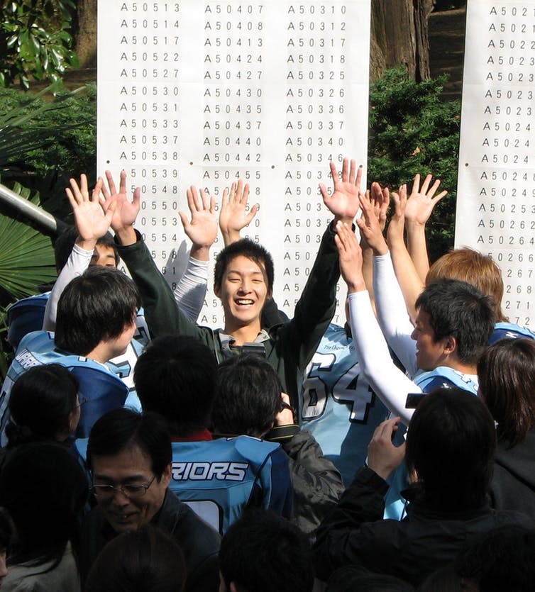 <span class="caption">Tokyo University entrance exam results.</span> <span class="attribution"><span class="source">Chris 73/wikipedia</span>, <a class="link " href="http://creativecommons.org/licenses/by-sa/4.0/" rel="nofollow noopener" target="_blank" data-ylk="slk:CC BY-SA;elm:context_link;itc:0;sec:content-canvas">CC BY-SA</a></span>