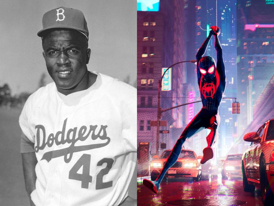 Jackie Robinson Miles Morales Spider Man Into the Spider Verse movie Sony Pictures AP 