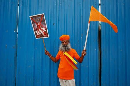 A demonstrator poses during a protest against the release of the upcoming Bollywood movie 'Padmavati' in Bengaluru, India, November 15, 2017. REUTERS/Abhishek N. Chinnappa