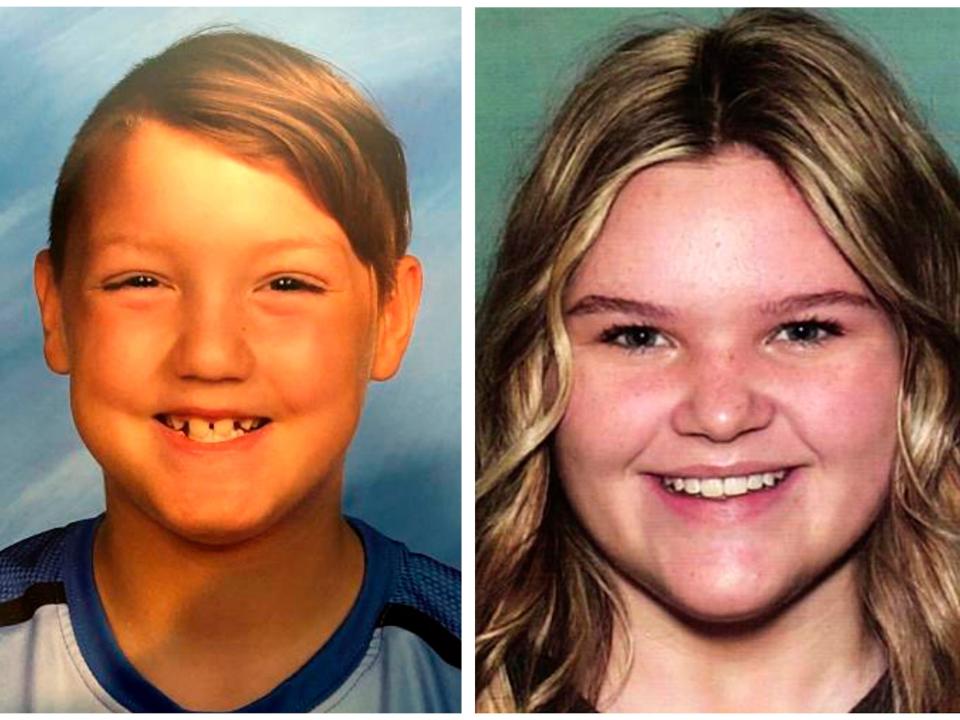 FILE - This combination of undated file photos released by the National Center for Missing & Exploited Children show missing children Joshua Vallow, left, and Tylee Ryan. Investigators returned Tuesday, June 9, 2020 to search the Idaho home of a man with ties to the mysterious disappearance of the two children who haven't been seen since last year. It's the second search of Chad Daybell's home in a case that has vexed investigators for months and attracted worldwide attention. Seven-year-old Joshua "JJ" Vallow and Ryan, 17, haven't been seen since September, and police say both Chad and Lori Daybell lied to investigators about the childrens' whereabouts. (National Center for Missing & Exploited Children via AP, File)