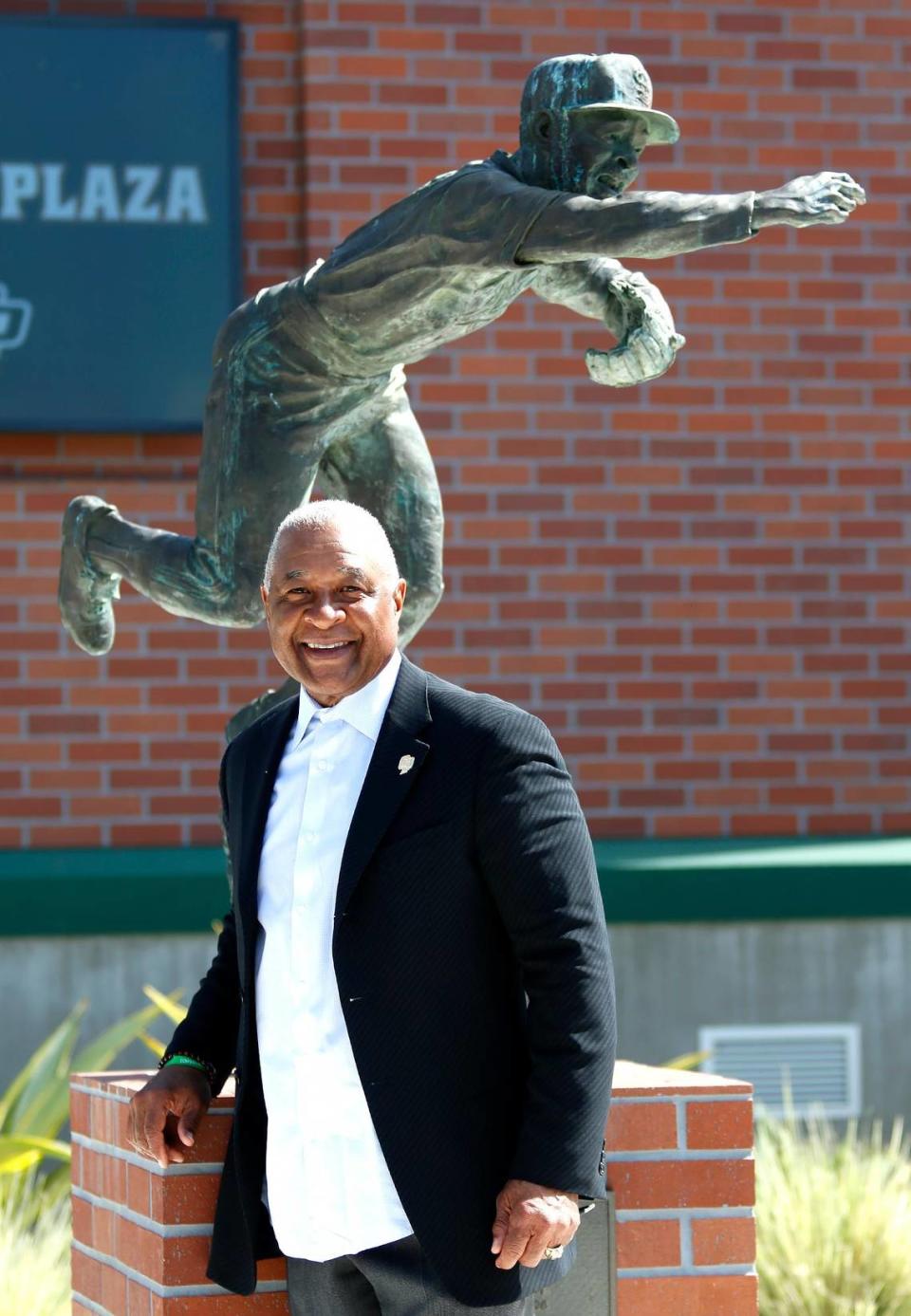 Cal Poly baseball legend and MLB Hall of Famer Ozzie Smith returned to Cal Poly for the rededication of his statue and the plaza at Baggett Stadium in San Luis Obispo on March 25, 2023.