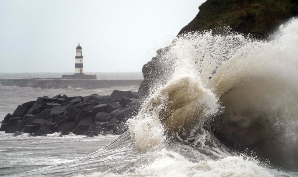 Giant waves at Seaham in County Durham, as the bad weather continues, even after Storm Francis has moved on. (Photo by Owen Humphreys/PA Images via Getty Images)