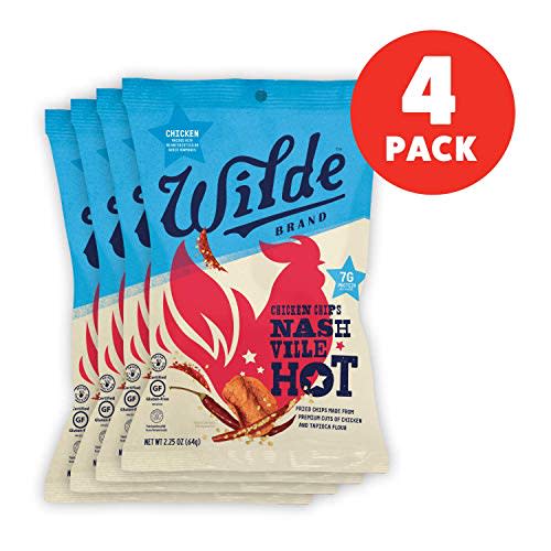 Wilde Protein Chips Nashville Hot, Made with Real Chicken, Thin, Crispy, Paleo-Certified, Keto Snacks, Low-Carb, Healthy Fat, Low Sugar, Gluten-Free, Grain-Free, No-Antibiotic, Hormone-Free (4-Pack)