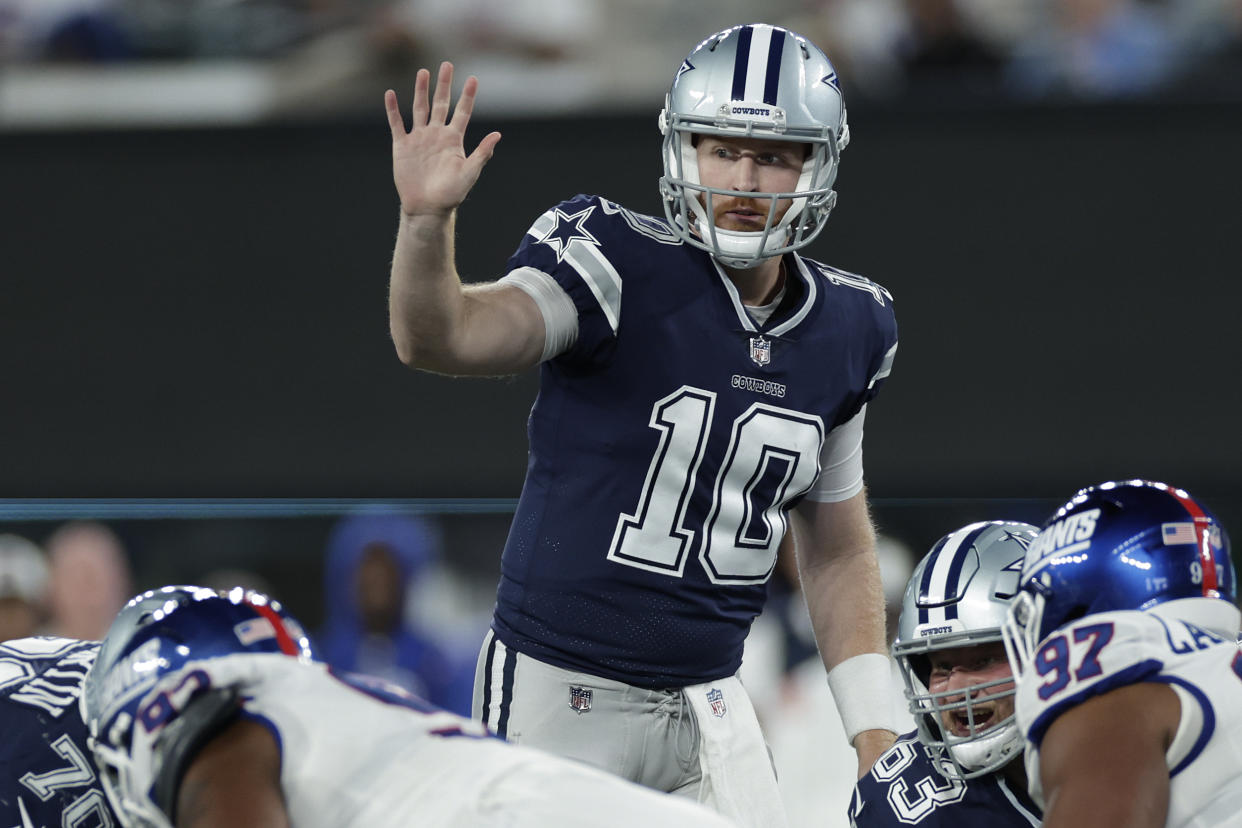 Dallas Cowboys quarterback Cooper Rush (10) has won both of his starts this season, keeping the Cowboys right on schedule. (AP Photo/Adam Hunger)