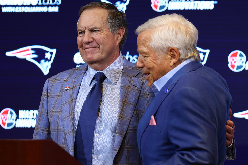 Bill Belichick and Robert Kraft during Thursday's press conference. (Maddie Meyer/Getty Images)