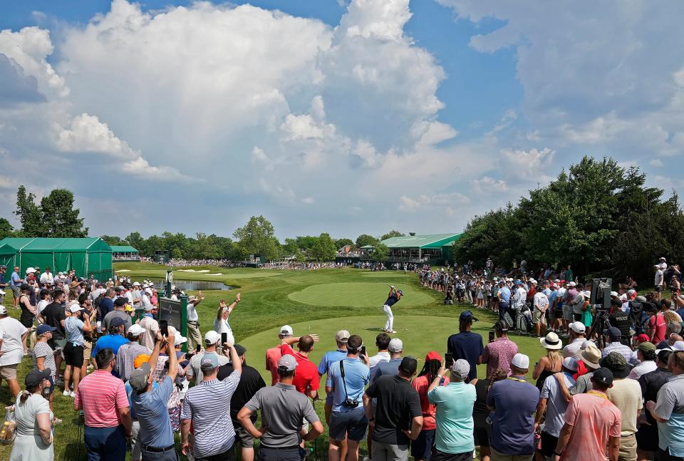 June 2, 2023: Dublin, Ohio, USA;  Rickie Fowler tees off on the 16th hole during the third round of the Memorial Tournament at Muirfield Village Golf Club. 