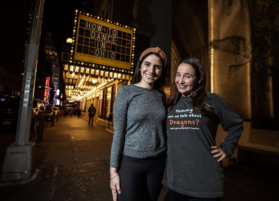 Sammi Cannold, left, director of the new Broadway show "How to Dance in Ohio," and actor Ashley Wool photographed at the Belasco Theater in New York City Nov. 30, 2023. The musical, based on a 2015 documentary, tells the story of a group of young people with autism who are preparing for their first Spring formal dance. Wool is among seven of the show's principal actors, all of whom are autistic. Both Cannold and Wool are Westchester County natives.