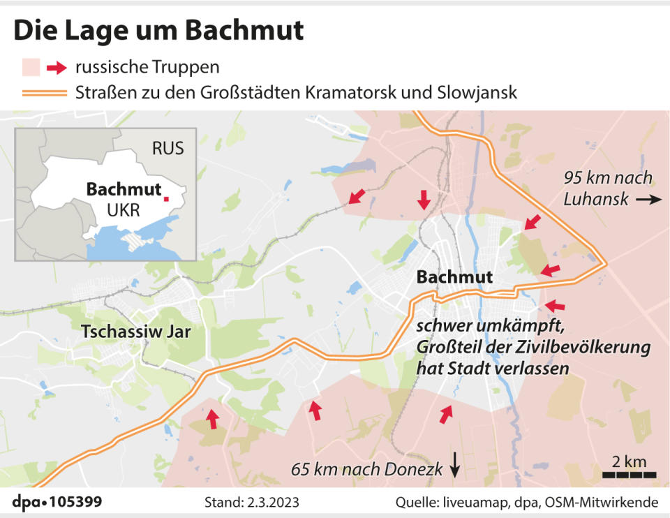 Die Lage um Bachmut (02.03.2023)