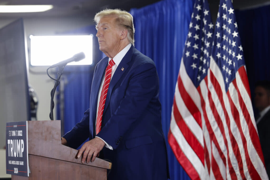 Republican presidential candidate former U.S. President Donald Trump speaks at a campaign event Jan. 6, 2024 in Newton, Iowa.