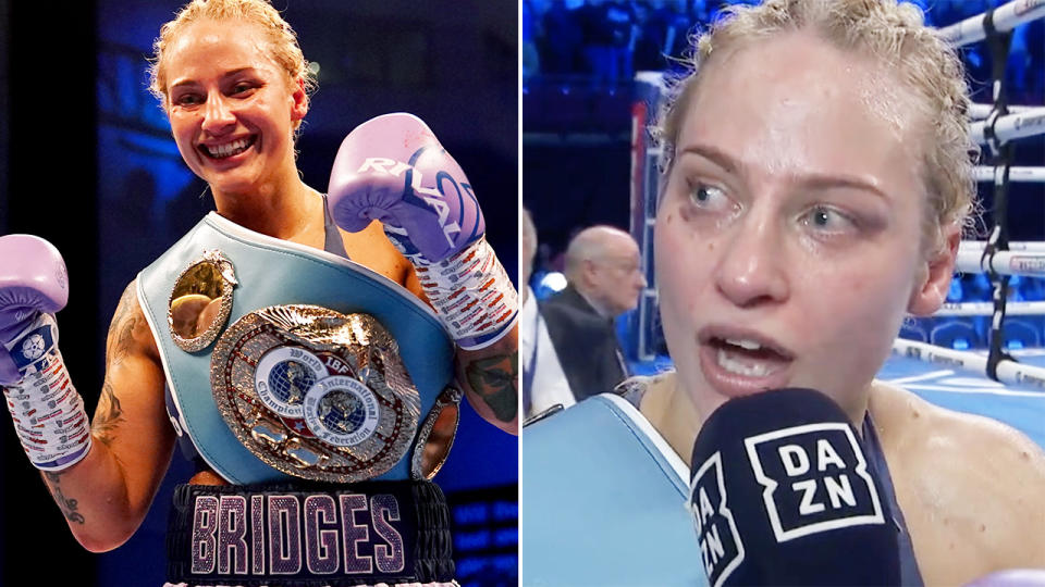 Ebanie Bridges took aim at her critics after winning the world title. Image: Getty/DAZN