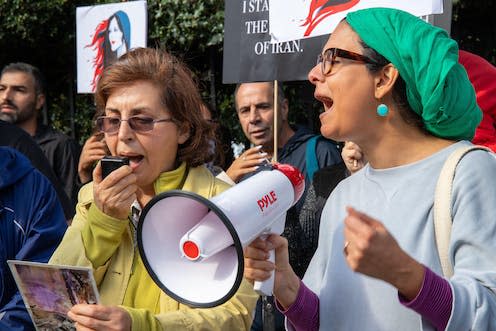 <span class="caption">Protests have happened all over the world in support of the anti-hijab movement in Iran.</span> <span class="attribution"><span class="source">Denise Laura Baker/Alamy Stock Photo</span></span>