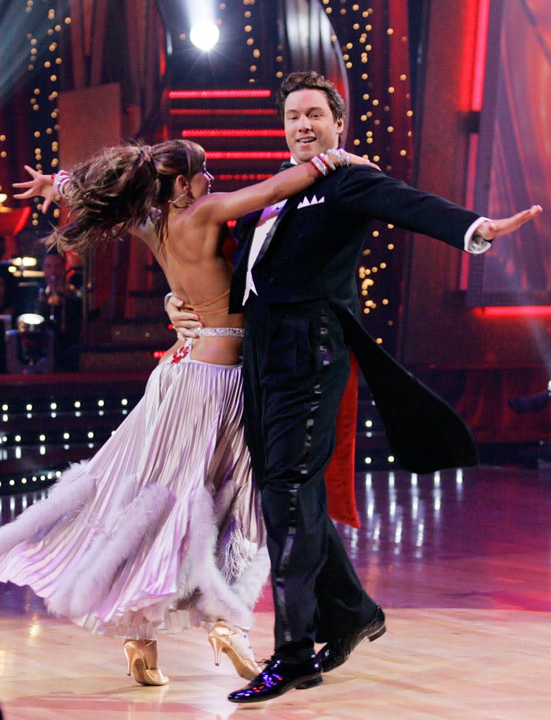 Karina Smirnoff and Rocco DiSpirito perform a dance on the seventh season of Dancing with the Stars.