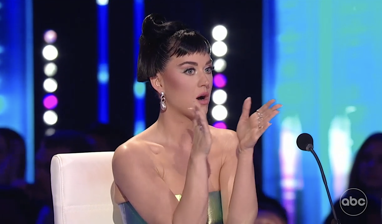 Katy Perry reacts to the top 20 results. (Photo: ABC)