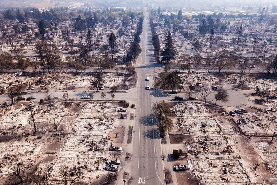 Fire damage is seen from the air in the Coffey Park neighborhood&nbsp;of Santa Rosa on Oct. 11, 2017.