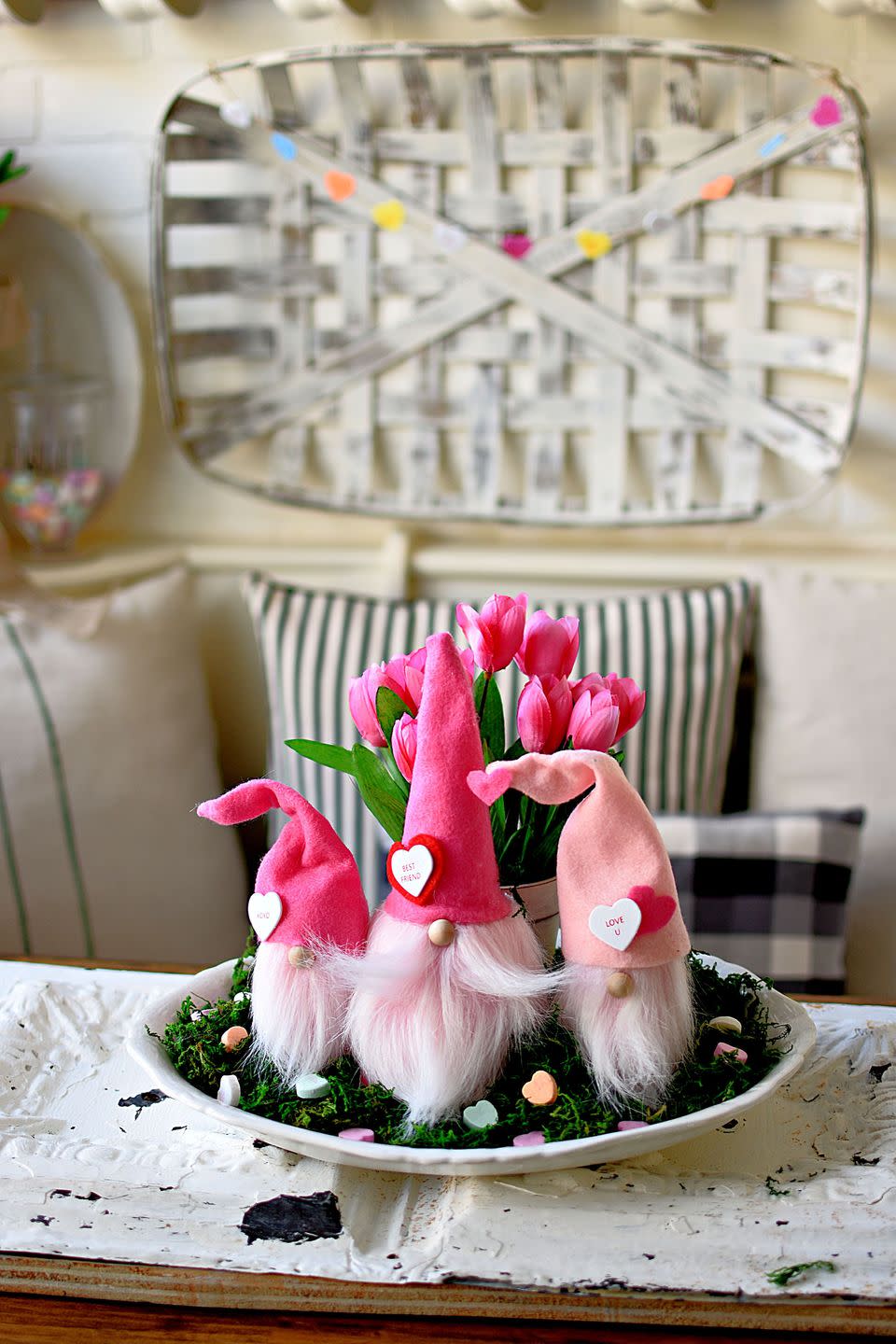 pink gnomes valentines day decor