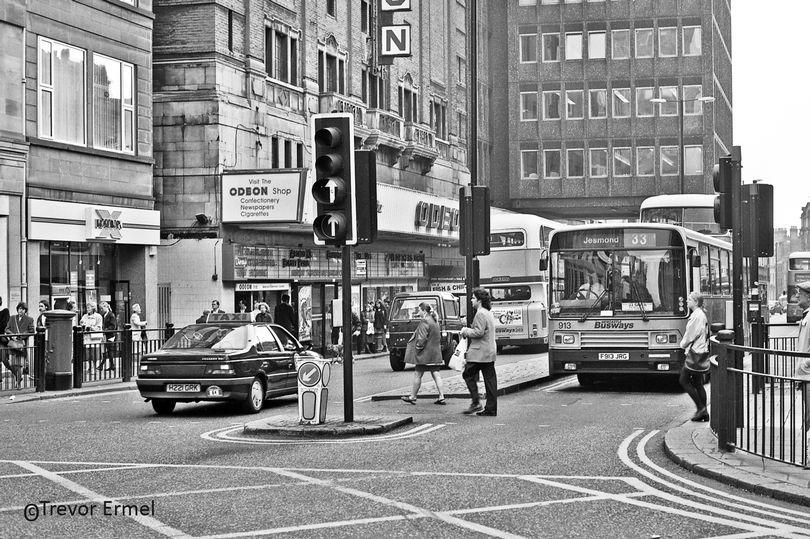 The view down Pilgrim Street, Newcastle, towards the Odeon cinema in October 1995