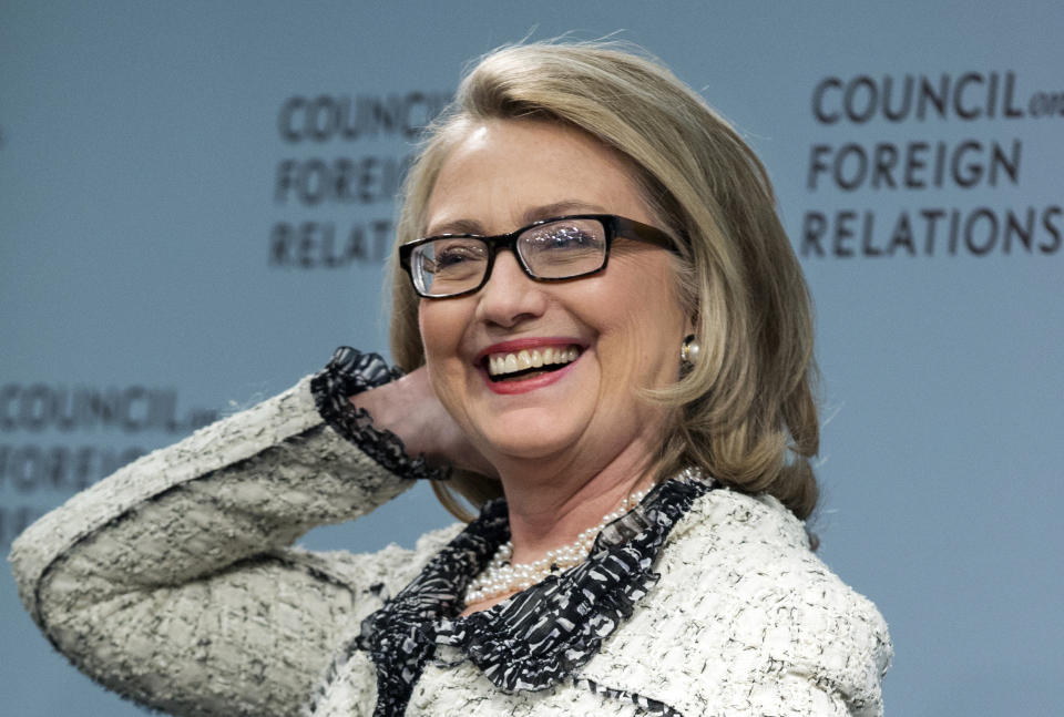 Secretary of State Hillary Rodham Clinton smiles before speaking on American leadership at the Council on Foreign Relations in Washington, Thursday, Jan. 31, 2013. 