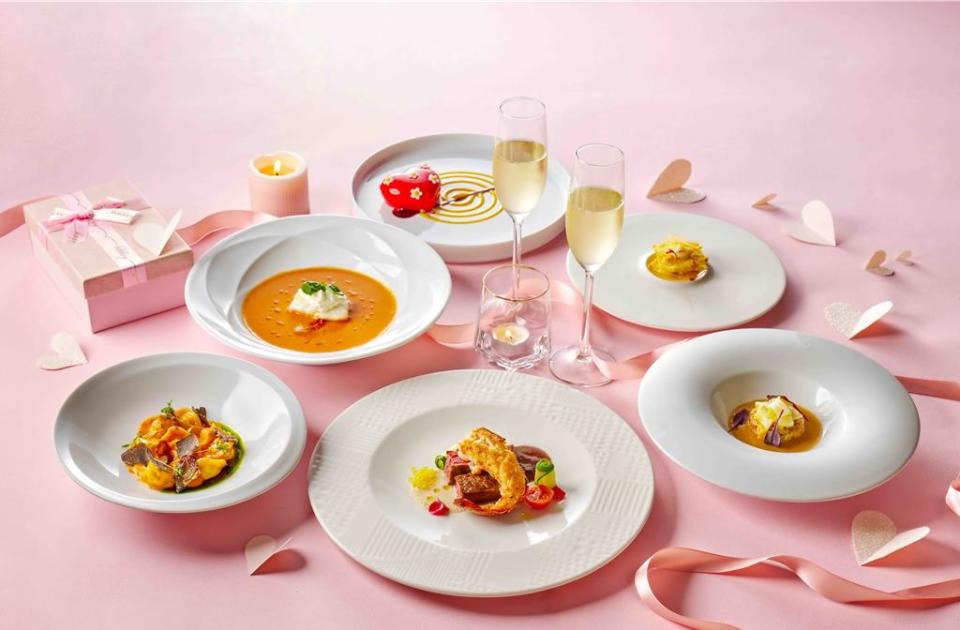 台北美福大飯店「GMT義大利餐廳」推出「義心饗愛」情人節大餐，主菜是「澳洲M9和牛肋眼牛排搭配嫩煎龍蝦」。圖／台北美福大飯店提供