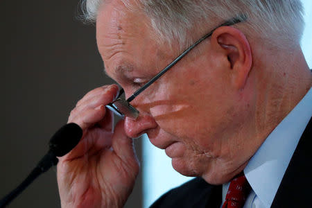 U.S. Attorney General Jeff Sessions discusses a new Justice Department initiative on religious liberty during an event at the Orthodox Union Advocacy Center's Annual Leadership Mission to DC in Washington, U.S., June 13, 2018. REUTERS/Jim Bourg