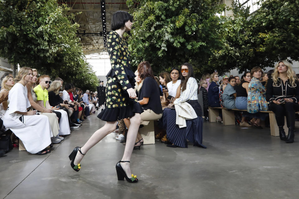 The Michael Kors collection is modeled during Fashion Week in New York, Wednesday, Sept. 11, 2019. (AP Photo/Richard Drew)