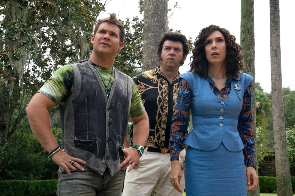 Adam Devine, Danny McBride, and Edi Patterson in 'The Righteous Gemstones' Season Three.