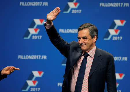 French politician Francois Fillon, member of the conservative Les Republicains political party, arrives to attend a political rally as he campaigns for his party presidential primary in Strasbourg, France, November 7, 2016. REUTERS/Vincent Kessler