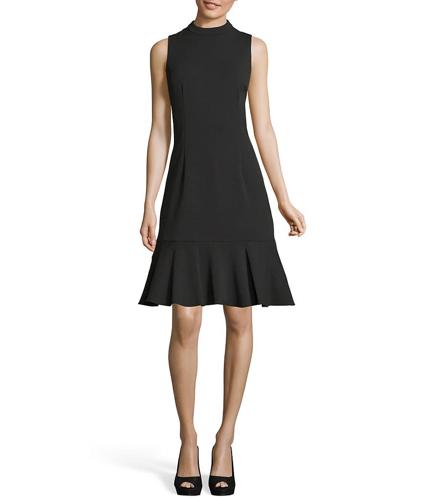 Adrianna Papell Mock Neck Crepe Flounce Hem Dress. (Photo: Dillard’s)