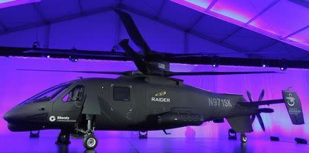 The new Sikorsky Aircraft S-97 RAIDER helicopter, is seen during its unveiling ceremony at Sikorsky Aircraft in Jupiter, Florida October 2, 2014. REUTERS/Andrew Innerarity