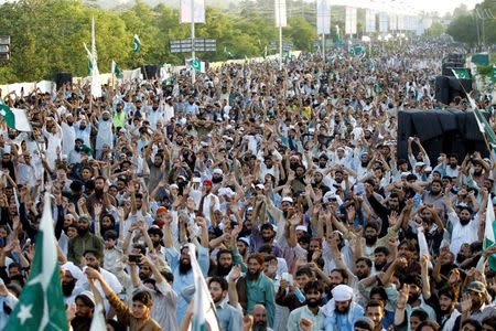 Supporters of the banned Islamic charity Jamat-ud-Dawa chant slogans during a protest which Pakistani broadcast media were forbidden to cover in Islamabad, Pakistan, July 20, 2016. Picture taken July 20, 2016. REUTERS/Caren Firouz