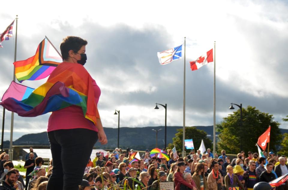 On Wedneday a large group of counter protestors gathered at Confederation Building in St. John's on Wednesday to support LGBTQ students.