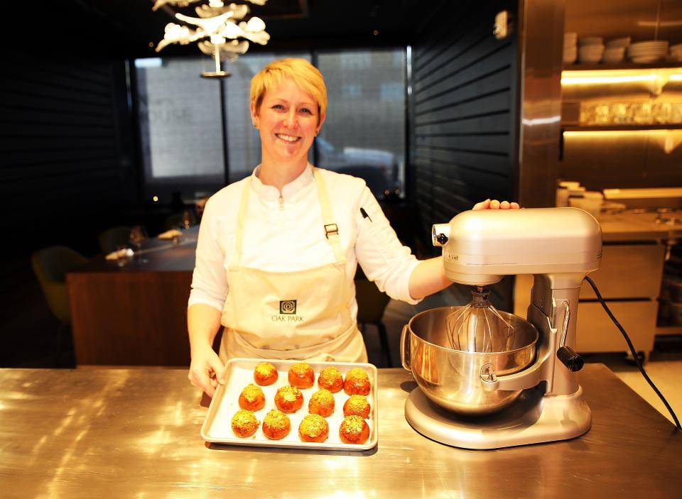 Executive pastry chef Jess Robertson makes sweet vanilla bean brioche rolls in the kitchen at Oak Park.