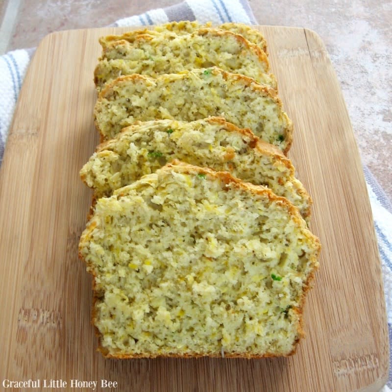 <p>Graceful Little Honeybee</p><p>This quick bread is a savory and delicious quick bread that your family is sure to love!</p><p><strong>Get the recipe: <a href="https://www.gracefullittlehoneybee.com/herb-and-cheddar-squash-bread/" rel="nofollow noopener" target="_blank" data-ylk="slk:Herb and Cheddar Squash Bread;elm:context_link;itc:0;sec:content-canvas" class="link ">Herb and Cheddar Squash Bread</a></strong></p>